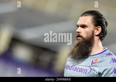 Lapresse - Jennifer Lorenzini 19 février 2021 Firenze (Italie) Sport Soccer Fiorentina - Spezia Italian football Championship League A TIM 2020/ 2021 - 'Artemio Franchi' Stadium in the pic: Bartlomiej Dragowski Banque D'Images