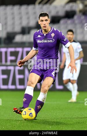 Lapresse - Jennifer Lorenzini 19 février 2021 Firenze (Italie) Sport Soccer Fiorentina - Spezia Italian football Championship League A TIM 2020/ 2021 - 'Artemio Franchi' Stadium in the pic: Nikola Milenkovic Banque D'Images