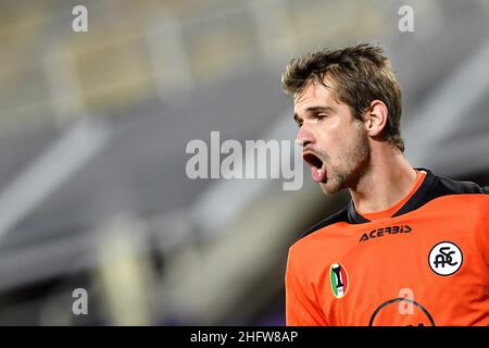 Lapresse - Jennifer Lorenzini 19 février 2021 Firenze (Italie) Sport Soccer Fiorentina - Spezia Italian football Championship League A TIM 2020/ 2021 - 'Artemio Franchi' Stadium in the pic: Ivan Provedel Banque D'Images