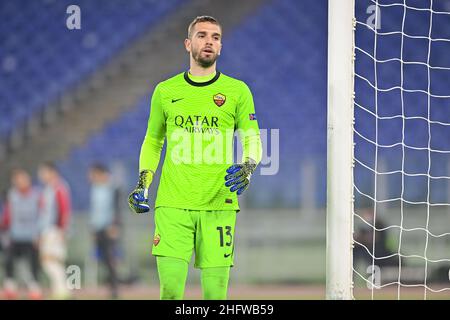 Fabio Rossi/AS Roma/Lapresse 25/02/2021 Rome (Italie) Sport Soccer Roma-Braga Round de 32 , 2st LEG - Europa League 2020/2021 - Olimpic Stadium in the pic: Pau Lopez Banque D'Images