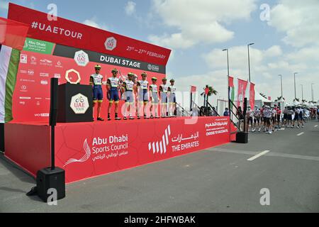 GIAN Mattia d'Alberto - Lapresse 26 février 2021 Dubai (Émirats Arabes Unis) Sport Cycling UAE Tour 2021 -DUBAI STAGE- Stage 6 - des îles Deira à Dubaï - Palm Jumeriah dans le pic: Présentation de l'équipe Banque D'Images