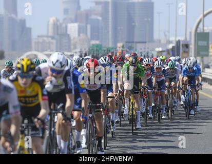 Lapresse - Fabio Ferrari 26 février 2021 Dubai (Émirats Arabes Unis) Sport Cycling UAE Tour 2021 -DUBAI STAGE- Stage 6 - de Dubaï - Iles Deira à Dubaï - Palm Jumeriah dans le pic: Pendant la course. Banque D'Images