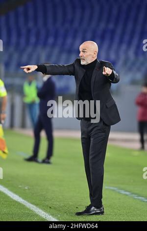 Luciano Rossi/ AS Roma/ Lapresse 28/02/2021 Rome (Italie) Sport Soccer Roma - Milan championnat de football League A Tim 2020 2021 Olimpico Stade de Rome dans le pic: Stefano Pioli Banque D'Images