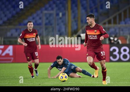 Luciano Rossi/ AS Roma/ Lapresse 28/02/2021 Rome (Italie) Sport Soccer Roma - Milan football Championship League A Tim 2020 2021 Olimpico Stade de Rome dans le pic: Leonardo Spinazzola Banque D'Images