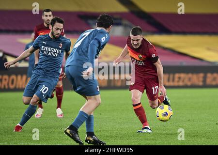 Luciano Rossi/ AS Roma/ Lapresse 28/02/2021 Rome (Italie) Sport Soccer Roma - Milan football Championship League A Tim 2020 2021 Olimpico Stadium of Rome in the pic: Jordan Veretout Banque D'Images