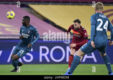 Luciano Rossi/ AS Roma/ Lapresse 28/02/2021 Rome (Italie) Sport Soccer Roma - Milan championnat de football League A Tim 2020 2021 Olimpico Stade de Rome dans le pic: Borja Mayoral Banque D'Images