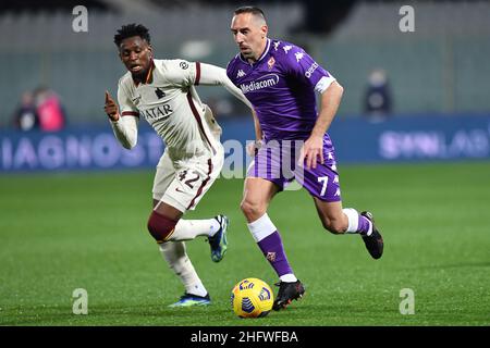 Lapresse - Jennifer Lorenzini 03 mars 2021 Firenze (Italie) Sport Soccer Fiorentina - Roma Italian football Championship League A TIM 2020/ 2021 - Stade "Artemio Franchi" dans le pic: Kumbulla, Ribery Banque D'Images