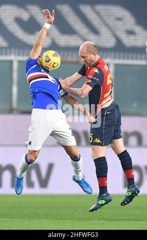 Lapresse - Tano Pecoraro 03 mars 2021 City Genova - (Italie) Sport Soccer Gênes vs Sampdoria Italian football Championship League A TIM 2020/2021 - 'Luigi Ferraris' Stadium in the pic: Quagliarella, masiello Banque D'Images