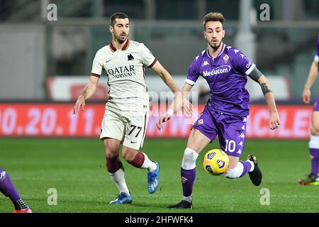 Lapresse - Jennifer Lorenzini 03 mars 2021 Firenze (Italie) Sport Soccer Fiorentina - Roma Italian football Championship League A TIM 2020/ 2021 - Stade "Artemio Franchi" dans le pic: Mkhitaryan, Castrovilli Banque D'Images