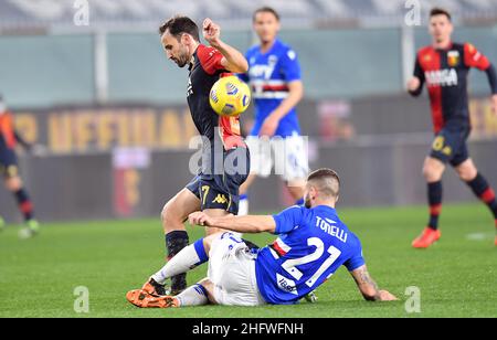 Lapresse - Tano Pecoraro 03 mars 2021 City Genova - (Italie) Sport Soccer Gênes vs Sampdoria Italian football Championship League A TIM 2020/2021 - 'Luigi Ferraris' Stadium in the pic: tonelli, badelj Banque D'Images