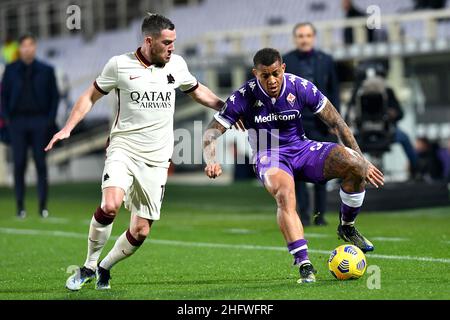 Lapresse - Jennifer Lorenzini 03 mars 2021 Firenze (Italie) Sport Soccer Fiorentina - Roma Italian football Championship League A TIM 2020/ 2021 - Stade "Artemio Franchi" dans le pic: Veretout, Igor Banque D'Images