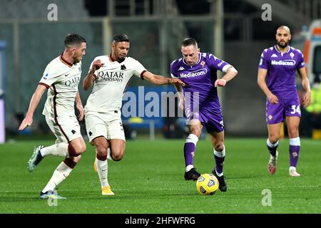 Lapresse - Jennifer Lorenzini 03 mars 2021 Firenze (Italie) Sport Soccer Fiorentina - Roma Italian football Championship League A TIM 2020/ 2021 - Stade "Artemio Franchi" dans le pic: Ribery, Peres Banque D'Images