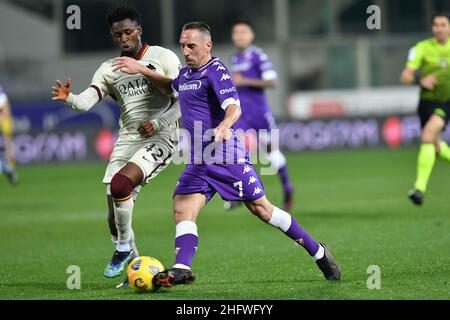 Lapresse - Jennifer Lorenzini 03 mars 2021 Firenze (Italie) Sport Soccer Fiorentina - Roma Italian football Championship League A TIM 2020/ 2021 - Stade 'Artemio Franchi' dans le pic: Diawara, Peres Banque D'Images