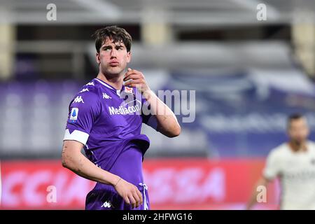 Lapresse - Jennifer Lorenzini 03 Mars 2021 Firenze (Italie) Sport Soccer Fiorentina - Roma Italian football Championship League A TIM 2020/ 2021 - Stade 'Artemio Franchi' dans le pic: Décevoir de Vlahovic Banque D'Images