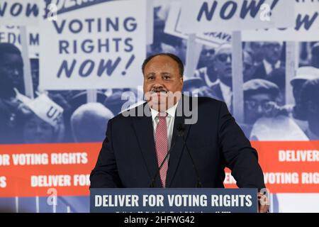 Washington, États-Unis.17th janvier 2022.Le Drum Mayor Institute, Président Martin Luther King III, parle lors de l'événement spécial délivrer les droits de vote, aujourd'hui le 17 janvier 2021 à la gare Columbus Club/Union Station à Washington DC, Etats-Unis.(Photo de Lénine Nolly/Sipa USA) Credit: SIPA USA/Alay Live News Banque D'Images