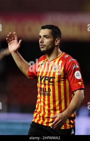 Alessandro Garofalo/Lapresse 13 mars 2021 Benevento, Italie football sport Benevento vs Fiorentina - Ligue italienne de championnat de football A TIM 2020/2021 - Stade Vigorito.Dans la photo: Gianluca Caprari (Benevento Calcio) Banque D'Images