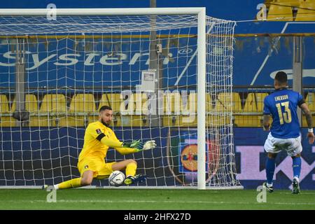 Massimo Paolone/Lapresse 25 mars 2021 Parme, Italie football sportif Italie contre Irlande du Nord - qualifications européennes coupe du monde de la Fifa Qatar 2022 - Stade Ennio Tardini dans le pic: Gianluigi Donnarumma (Italia) en action Banque D'Images