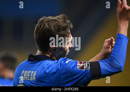 Massimo Paolone/Lapresse 25 mars 2021 Parme, Italie football sportif Italie contre l'Irlande du Nord - qualifications européennes coupe du monde de la Fifa Qatar 2022 - Stade Ennio Tardini dans le pic: Federico Chiesa (Italia) est desperates Banque D'Images