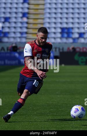 Lapresse/Alessandro Tocco 03 avril 2021 Cagliari (Italie) Sport Soccer Cagliari Calcio vs Verona FC League A TIM 2020/2021 "Sardegna Arena" Stadium&#xA0; sur la photo:Nahitan Nandez 18 (Cagliari Calcio) Banque D'Images