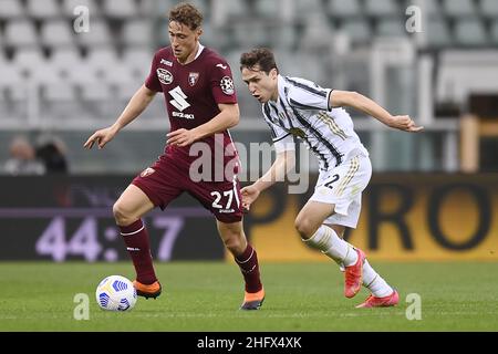 Lapresse - Fabio Ferrari 03 avril 2021 Turin, Italie sport de football EXCLUSIF TORINO FC Torino FC vs Juventus FC - Italian football Championship League A TIM 2020/2021 - stade "Olimpico Grande Torino".Dans le pic:Mergim Vojvoda (Torino FC); Banque D'Images