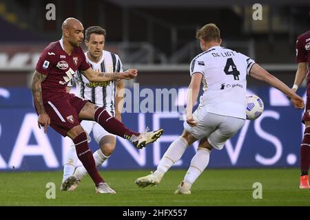 Lapresse - Fabio Ferrari 03 avril 2021 Turin, Italie sport de football EXCLUSIF TORINO FC Torino FC vs Juventus FC - Italian football Championship League A TIM 2020/2021 - stade "Olimpico Grande Torino".Dans la photo: Simone Zaza (Torino FC); Banque D'Images