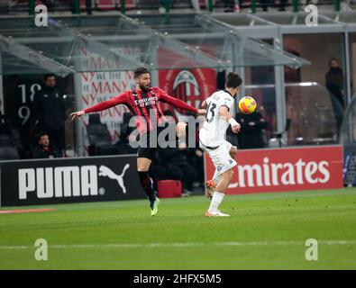 Oliver Giroud (AC Milan) pendant le championnat italien Serie Un match de football entre AC Milan et Spezia Calcio le 17 janvier 2022 au stade San Siro à Milan, Italie - photo Nderim Kaceli / DPPI Banque D'Images