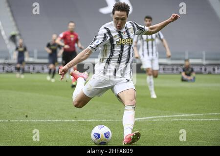 Marco Alpozzi/Lapresse 11 avril 2020 Turin, Italie football sportif Juventus vs Gênes - Ligue italienne de championnat de football A TIM 2020/2021 - Stade Allianz dans le pic: Federico Chiesa (Juventus F.C.); Banque D'Images