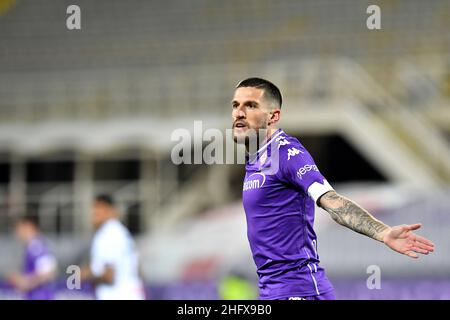 Lapresse - Jennifer Lorenzini 11 avril 2021 Firenze (Italie) Sport Soccer Fiorentina - Atalanta Italian football Championship League A TIM 2020/ 2021 - 'Artemio Franchi' Stadium in the pic: Cristiano Biraghi Banque D'Images