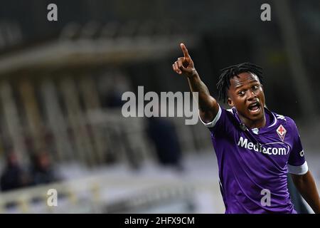 Lapresse - Jennifer Lorenzini 11 avril 2021 Firenze (Italie) Sport Soccer Fiorentina - Atalanta Italian football Championship League A TIM 2020/ 2021 - 'Artemio Franchi' Stadium in the pic: Christian Kouame Banque D'Images