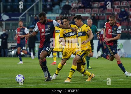 Lapresse/Alessandro Tocco 17 avril 2021 Cagliari (Italie) Sport Soccer Cagliari Calcio vs Parme Calcio League A TIM 2020/2021 "Sardegna Arena" Stadium&#xA0; sur la photo:Joao Pedro 10 (Cagliari Calcio) Banque D'Images