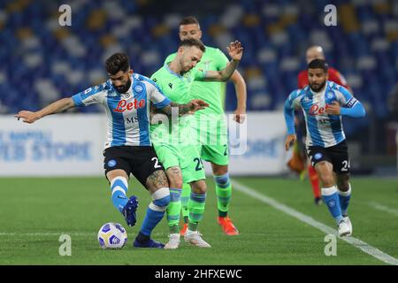 Alessandro Garofalo/Lapresse 22 avril 2021 Naples, Italie football sportif Napoli vs Lazio - Ligue italienne de football A TIM 2020/2021 - Stade Diego Armando Maradona.Dans la photo: Elseid Hysaj (SSC Napoli) Banque D'Images