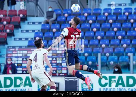 Lapresse/Alessandro Tocco 25 avril 2021 Cagliari (Italie) Sport Soccer Cagliari Calcio vs AS Roma League A TIM 2020/2021 "Sardegna Arena" Stadium&#xA0; sur la photo:Alberto Cerri 27 (Cagliari Calcio) Banque D'Images