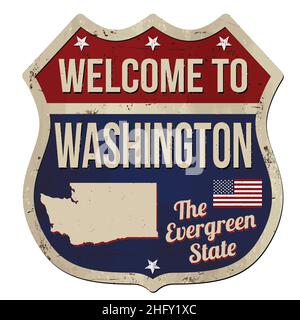 Bienvenue à Washington vintage métal rouillé signe sur un fond blanc, vector illustration Illustration de Vecteur