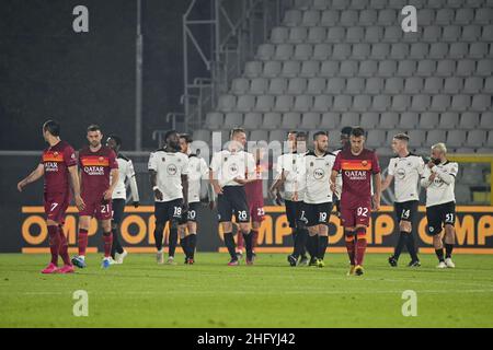 Fabio Rossi/AS Roma/Lapresse 23/05/2021 la Spezia (Italie) Sport Soccer Spezia-Roma Ligue italienne de football série A Tim 2020/2021 - Stadio Comunale Alberto Picco dans le pic: COMME Roma déçu Banque D'Images