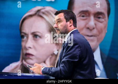 Mauro Scrobogna /Lapresse 08 juin 2021 et#xA0; Rome, Italie politique RAI - "Porta a Porta" diffusé sur la photo: Matteo Salvini Banque D'Images