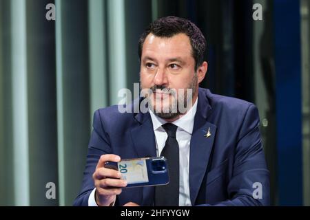 Mauro Scrobogna /Lapresse 08 juin 2021 et#xA0; Rome, Italie politique RAI - "Porta a Porta" diffusé sur la photo: Matteo Salvini Banque D'Images