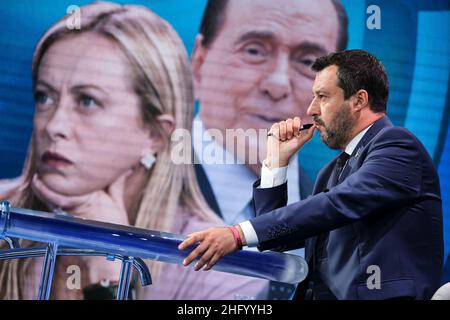 Mauro Scrobogna /Lapresse 08 juin 2021 et#xA0; Rome, Italie politique RAI - "Porta a Porta" diffusé sur la photo: Matteo Salvini Banque D'Images