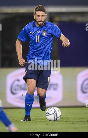 Lapresse - Fabio Ferrari 04 juin 2021 Bologna, Italie sport football Italie contre République tchèque - match amical - Stade 'Dall'Ara' de Bologne.Dans la photo: Domenico Berardi (Italie) Banque D'Images