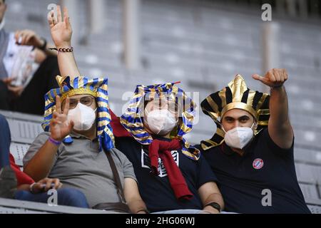 Foto Lapresse - Fabio Ferrari 02 Luglio 2021 Monaco di Baviera, Germania Sport Calcio Belgio vs Italia - Euro 2020 - Campionato Europeo di Calcio - Quarti di finale - Stadio Allianz Arena di Monaco.Nella foto: tifosi photo Lapresse - Fabio Ferrari 02 juin 2021 Munich, Allemagne football Belgique contre Italie - Euro 2020 - Championnat d'Europe de football - du quart à la finale - Stade Wembley de Londres.Dans le pic: Partisans Banque D'Images