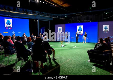 Claudio Furlan/Lapresse 14 juillet 2021 Milan, Italie Sport Soccer Présentation de la série A Season 2021/2022 League CalendarEn le pic: Un moment de la présentation Banque D'Images