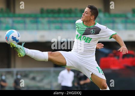 Paola Garbuio/Lapresse 21 août 2021 - Verona, Italie Sport, Soccer Hellas Verona vs Sassuolo- Italien Serie A football Championship 2021/2022 - Marcantonio Bentegodi Stadium.Sur la photo: Raspadori giacomo Banque D'Images