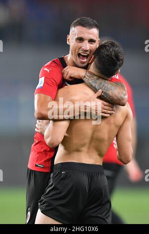 Foto Tano Pecoraro/Lapresse 23 agosto 2021 - Genova, Italia Sport, Calcio Sampdoria vs Milan - Campionato italiano di calcio Serie A TIM 2021/2022 - Stadio Luigi FerrarisNella foto:Esultanza milanPhotophoto Tano Pecoraro/Lapresse 23 août 2021 - Gênes, Italie Sport, Soccer Sampdoria vs Milan - série italienne Championnat De football 2021/2022 - Luigi Ferraris Stadium.in la photo: milan exultation Banque D'Images