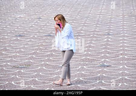 Mauro Scrobogna /Lapresse 07 septembre 2021 Rome, Italie politique élections municipales à Rome - Michetti centre de campagne électorale à droite dans la photo: Le chef de Fratelli d’Italia Giorgia Meloni lors de la présentation des listes de l’IED pour les élections municipales Banque D'Images