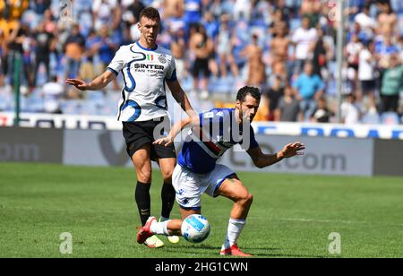 Lapresse - Tano Pecoraro 12 septembre 2021 City Genova - (Italie) Sport Soccer Sampdoria vs Inter-Italian football Championship League A TIM 2021/2022 - "Luigi Ferraris" Stade dans le pic: Candreva, perisic Banque D'Images