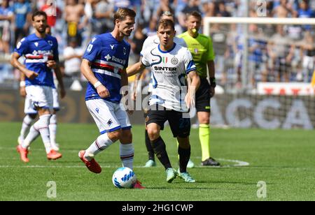 Lapresse - Tano Pecoraro 12 septembre 2021 City Genova - (Italie) Sport Soccer Sampdoria vs Inter-Italian football Championship League A TIM 2021/2022 - "Luigi Ferraris" Stadium dans le pic: silva, barella Banque D'Images