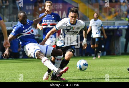 Lapresse - Tano Pecoraro 12 septembre 2021 City Genova - (Italie) Sport Soccer Sampdoria vs Inter Italian football Championship League A TIM 2021/2022 - "Luigi Ferraris" Stadium dans le pic: colley, lautaro Banque D'Images