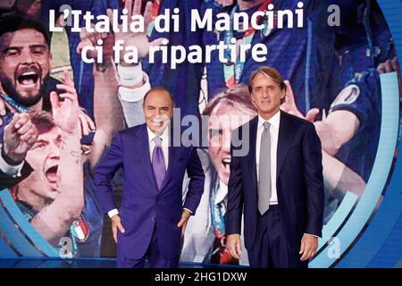 Roberto Monaldo / Lapresse 14-09-2021 Rome (Italie) programme TV &#x201c;Porta a Porta&#x201d; dans le pic Bruno Vespa, Roberto Mancini Banque D'Images