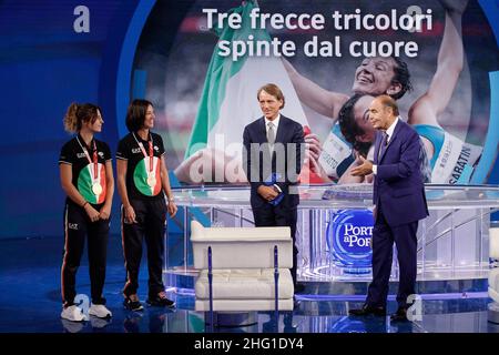 Roberto Monaldo / Lapresse 14-09-2021 Rome (Italie) programme TV &#x201c;Porta a Porta&#x201d; dans le pic Ambra Sabatini, Monica Contravatto, Roberto Mancini, Bruno Vespa Banque D'Images