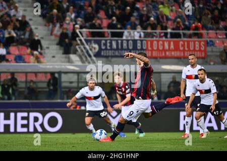 Massimo Paolone/Lapresse 21 septembre 2021 Bologna, Italie football Bologna vs Gênes - Ligue italienne de football A TIM 2021/2022 - Stade Renato Dall'Ara dans le pic: Marko Arnautovic (Bologna F.C.) but 2-1 Banque D'Images