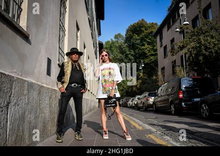 Claudio Furlan/Lapresse le 22 septembre 2021 Milano (Italie) nouvelles invités et influenceurs au salon de mode Alberta Ferretti pour la semaine de la mode de Milan Banque D'Images